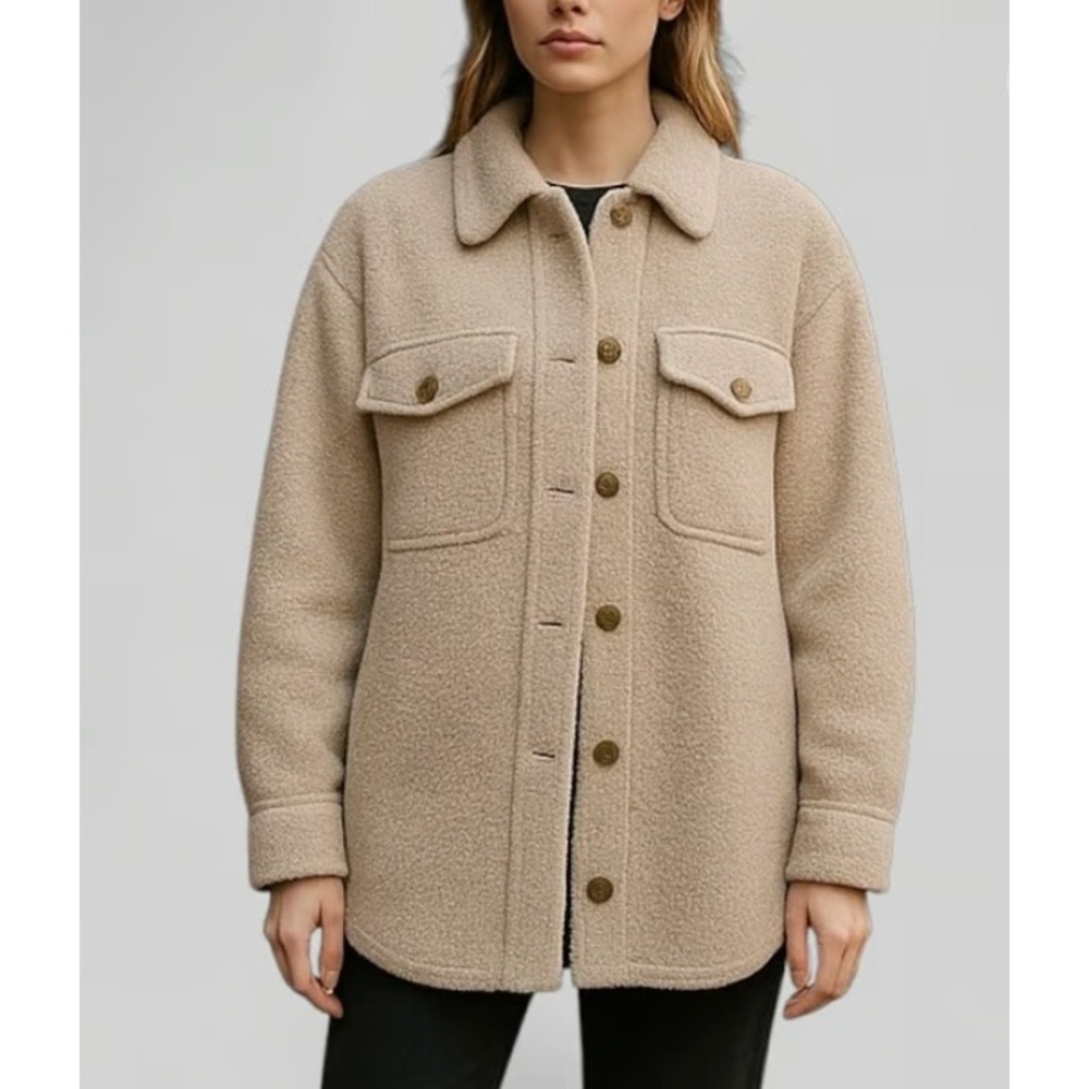 Joie Womens‎ Beige Sherpa Fleece Shacket Button Front Teddy Coat XS NWT